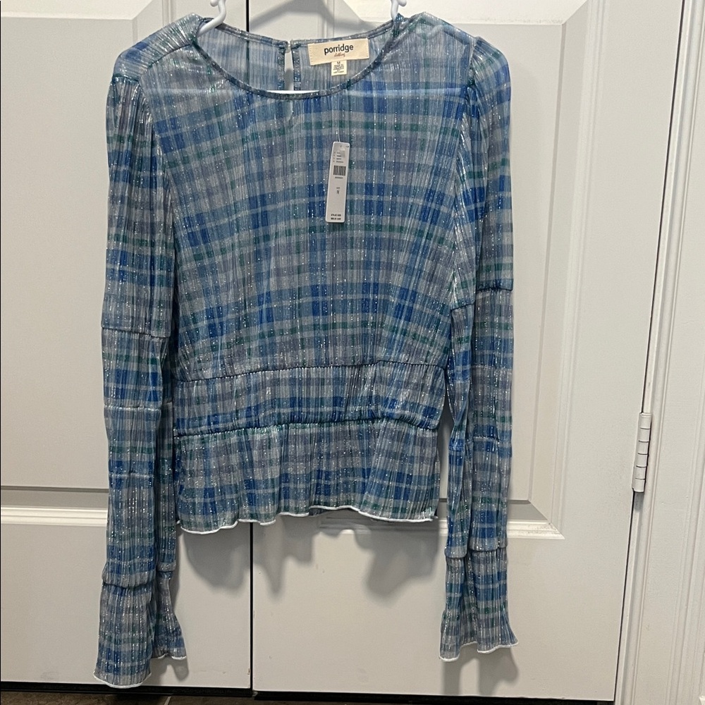 Porridge Blue Plaid Women's Top NWT